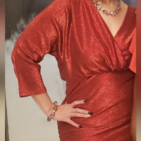 Metallic Holiday Dress Midi Length - Picture 2 of 5